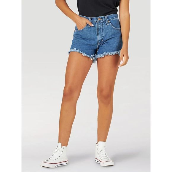 WRANGLER Reworked Distressed Dark Wash‎ Denim Shorts Sz 28 - Picture 2 of 6